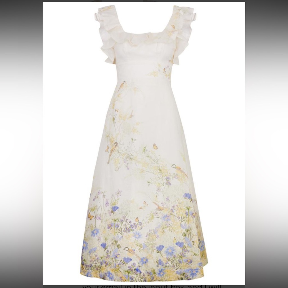 NWT Zimmermann Harmony Frilled Midi Dress, Citrus Butterflies. Size Zimmermann 2